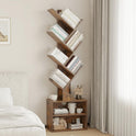 SUNMORY 6 Tier Tree Bookshelf, Small Bookcase with Storage Cabinet, Modern Tall Narrow Bookshelves Organizer, Floor Standing Book Shelf for Bedroom/Living Room/Home Office/Corner, Rustic Brown