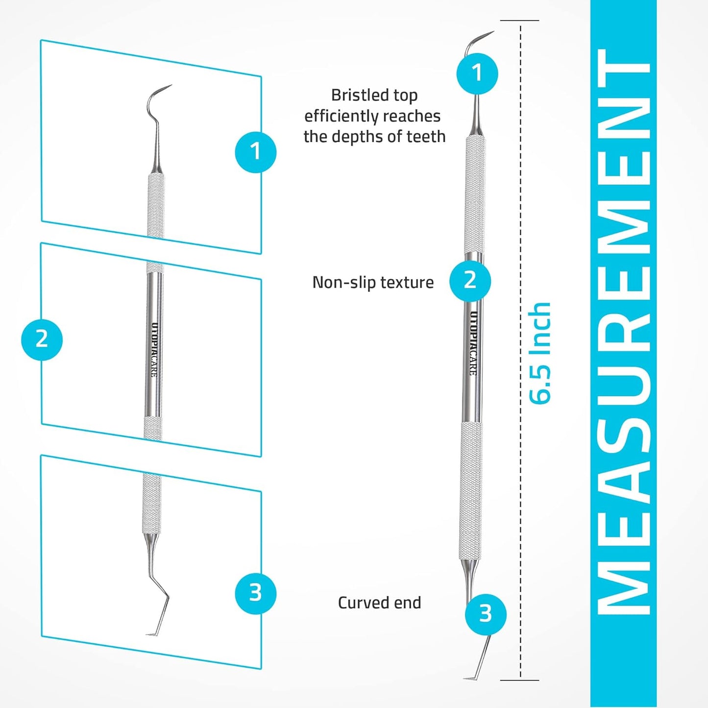 Utopia Care Professional Dental Tartar Scraper Tool, Dental Pick, Double Ended Tartar Remover for Teeth, Plaque Remover, Tooth Scraper, (1, Silver, 6.5 Inch)
