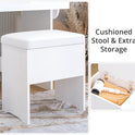 IRONCK Vanity Desk with LED Lighted Mirror & Power Outlet, Makeup Table with Drawers & Cabinet,Storage Stool, White