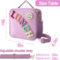 Insulated Lunch Bag With Adjustable Shoulder Strap, Nylon Preppy Lunch Box Large Insulated Lunch Bag Reusable Lunch Tote Bag with Smiley Preppy LunchBag for Girls School Travel Picnic (Purple)