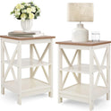 PHI VILLA End Table Living Room Set of 2, Farmhouse Bed Side Table Nightstands for Bedroom, Ivory White Small Side Table