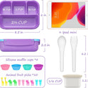 QQKO Bento Lunch Box for Kids Girls Boys, Toddler Kids Lunch Boxes for School, Lunch Containers for Adults with 4 Compartments, Sauce Container, Utensils, Food Picks and Muffin Cups, Purple