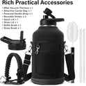 Insulated Water Bottle | Thickened Stainless Steel Vacuum Metal Thermos | Portable Sports Half Gallon Large Water Jug for Gym and Hiking with Straw, Carrier Bag, Handle Strap | BPA-Free 64 oz