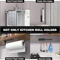 Paper Towel Holder - Self-Adhesive or Drilling, Matte Black, Upgraded Aluminum Kitchen Roll Dispenser Under Cabinet, Lighter but Stronger Than Stainless Steel!