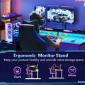 AODK 59 Inch Gaming Desk with USB Charging Ports & LED Light- Reversible Computer Desk with Storage Shelves & Monitor Stand, Modern Gamer Desk Table with Fabric Drawers & Side Hook, Carbon Fiber Black