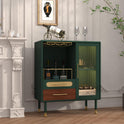 ARTPOWER Modern Coffee Bar Cabinet with Wine Glass Rack and Drawers, Green Liquor Cabinet with Pull-Out Wine Storage for Kitchen, Dining Room, Living Room