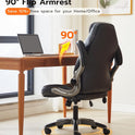 Office Desk Chair, Ergonomic Computer Chair with Padded Flip-Up Arms and Adjustable Lumbar Support, PU Leather Executive Chair with Tilt Lock and 360° Swivel Rolling Wheels for Work, Study