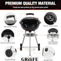 18 inch Charcoal Grill, Portable Kettle BBQ Grills, Perfect BBQ Gift, Durable & Easy to Assemble, Round Barbecue Grill with Wheels and Lid for Outdoor Cooking, Patio and Beach, Black