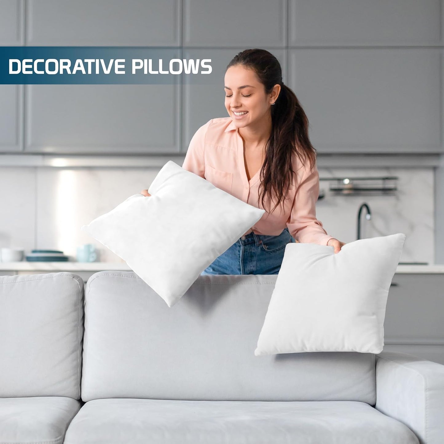 Utopia Bedding Throw Pillows (Set of 4, White) – 18 x 18 Inches Down Alternative Pillows for Bed, Sofa, and Couch - Fluffy Decorative Stuffer Pillow for Indoors & Outdoors