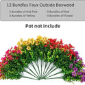 Artificial Flowers for Outdoor Indoor Garden Home Decoration, Faux Flower Daisy with Eucalyptus Leaves Fake Plants Greenery Boxwood Porch Patio, 12 Bundles (Mix Pink Red Purple Yellow) - Cart Shape