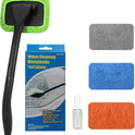 Car Windshield Cleaning Tool, Windshield Cleaner with 4 Washable and Reusable Microfiber Pads and Extendable Handle, for Auto Glass Wiper