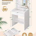 Small Makeup Vanity Desk with Lighted Mirror, White, 23.62" W x 15.74" D x 53.93" H (Smart LED Mirror, Open Shelves, 2 Drawers)
