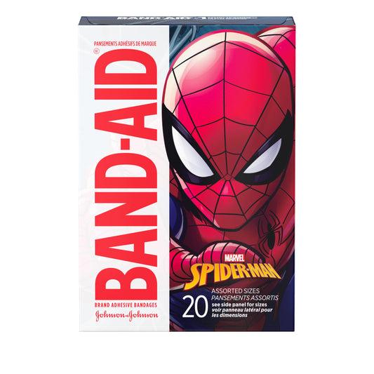 Band-Aid Brand Adhesive Bandages for Minor Cuts and Scrapes, Featuring Marvel Spiderman for Kids, Assorted Sizes 20 ct