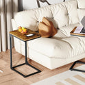 QEEIG C Table Side Table Set of 2 Living Room Sets C Shaped Couch Tray End Tables Farmhouse, Rustic Brown (017-30BN)