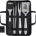 grilljoy 8PCS BBQ Grill Tools Set with Extra Thick Stainless Steel Spatula, Fork, Tongs & Cleaning Brush - Complete Barbecue Accessories Kit with Portable Bag - Perfect Grill Gifts for Men Black