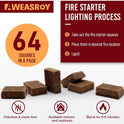 Fire Starter Squares 64 - Fire Starters for Fireplace,Chimney,BBQ Grill,Camping Fire,Wood Stove - Water Resistant and Safe Odourless - Camping Accessories