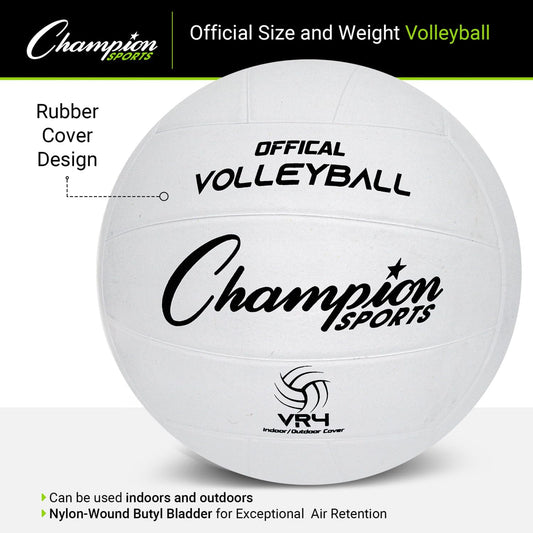 Champion Sports® Rubber Volleyballs – Official Size, Durable for Indoor & Outdoor Use, Premium Equipment for Beginners and Competitive Play, White & Assorted & Colors Available
