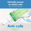 Dr. Brown's Natural Flow Anti-Colic Options+ Narrow Baby Bottle, Blue Nature, 8 oz/250 mL, with Level 1 Slow Flow Nipples, 0m+, 4 Pack