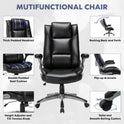 COLAMY Leather Executive Office Chair - High Back Home Computer Desk Chair with Padded Flip-up Arms, Adjustable Tilt Lock, Swivel Rolling Ergonomic Chair for Adult Working Study, Black