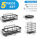 5-Pack Rustproof Stainless Steel Shower Caddy Set– No Drill Adhesive Bathroom Organizer, Space-Saving Shower Shelves for Apartment Essentials, Bathroom/Kitchen Storage Home Decor-L Size