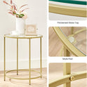 VASAGLE Round Side Table, Glass End Table with Metal Frame, Gold Coffee Table with Modern Style, for Living Room, Balcony, Bedroom, Gold Color