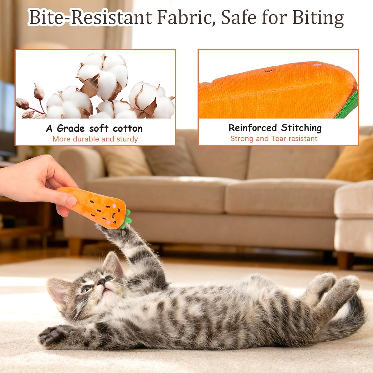 Catnip Cat Toys, Cat Nip Kitten Toy for Indoor Cats Kitty Kicker, Durable Kitten Teething Chew Toy, 5 Pack, Vegetable Shape