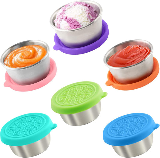 6x1.6 Oz Salad Dressing Containers With Lids, Small Leakproof Reusable Stainless Steel Salad Dressing Container To Go For Lunch Boxes,Sauce containers, Picnics,Travel Meal Prep And Kitchen Storage.