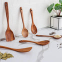 Zulay Kitchen 6-Piece Wooden Spoons for Cooking - Smooth Finish Teak Wood Utensils - Soft Comfort-Grip Cooking Wood Spoons Non-Stick Teak Easy to Clean Utensils Heat Resistant Non-Scratch Spoon Sets