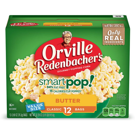 Orville Redenbacher’s Microwave Popcorn SmartPop! Value Size, Butter Flavor, 4g Fiber Per Serving, 2.69 oz., 12-Count