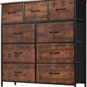DUMOS Dresser for Bedroom, Storage Organizer with 9 Drawers, Chest of Drawers with Fabric Bins, Sturdy Metal Frame, Wood Tabletop for Guest Room, Closet, Entryway, Brown