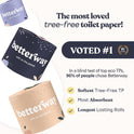 Betterway Bamboo Toilet Paper 3 Ply - Sustainable Toilet Tissue - 12 Double Rolls & 360 Sheets Per Roll - Septic Safe - Organic, Plastic Free - FSC Certified