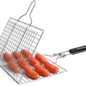 Fish Grilling Basket, Folding Portable Stainless Steel BBQ Grill Basket for Fish Vegetables Shrimp with Removable Handle, Come with Basting Brush and Storage Bag