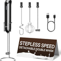 InstaWhisk Milk Frother with Variable Speed, Rechargeable Coffee Frother Wand with Detachable Double Whisk, Drink Mixer Handheld Electric Stirrer for Latte, Cappuccino, Matcha, Almond Milk, Protein