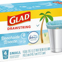 Glad Odorshield Small Drawstring Trash Bags, 4 Gal, Febreze Beachside Breeze, 80 Ct, Pack May Vary