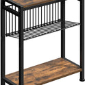 Small Side Table for Small Space, 3-Tier Narrow End Table with Magazine Holder,Slim Nightstand, Skinny Snack Couch Table in Living Room, Bedroom Study and Balcony (Rustic Brown &Black)