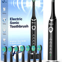 Bymore Electric Toothbrush for Adults, Sonic Rechargeable Toothbrush with 8 Brush Heads, 330-Day Battery, 5 Cleaning Modes & 2-Min Timer, Travel-Friendly Ultra Clean Design – Black