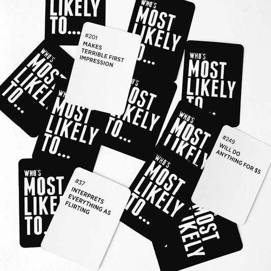 DSS Games Who's Most Likely to...Kinda Clean Family Edition [A Party Game | Great for Adults & Teens | White Elephant Gift, Stocking Stuffer | Game Nights & Big Groups]