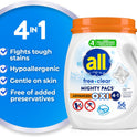 All Laundry Detergent Pacs, Mighty Pacs with OXI Stain Removers and Whiteners, Free Clear, Unscented and Dye Free, 56 Count