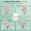 GABRYLLY Office Criss Cross Chair with Footrest, Big and Tall Executive Chair with Wide Seat,Reversible Armrest,Wheels, Lumbar Pillow and 120°Tilt,Computer Desk Chair for Gaming,Meditation,Ivory