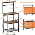 Kitchen Bakers Rack with Power Outlet, Small Coffee Bar Cart 4 Tiers, Microwave Stand Station with 8 S Hooks, Adjustable Shelf, Freestanding Kitchen Appliance Organizer, Rustic Brown