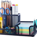 M&G Mesh Pen Holder Desk Organizers Pencil Holder for Desk Black, 3 Compartments Metal Office Supply Organizer with Sticky Notes Holder for School Home Office