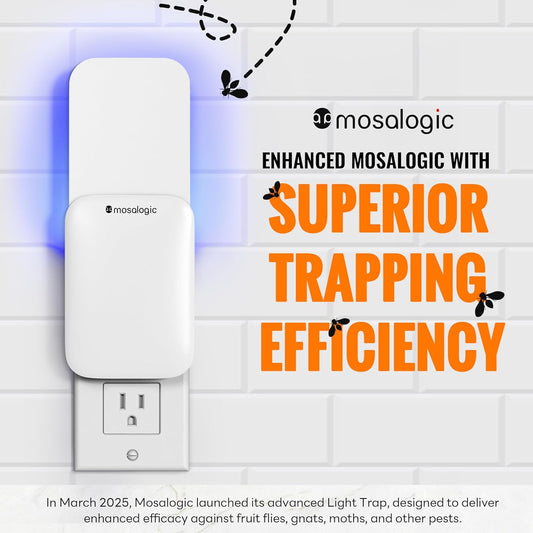 Mosalogic Fruit Fly Traps for Indoors Gnat Trap for House Indoor-600 Sqft Protection Area UV Fly Insect Trapper for Fruit Flies，Gnat，Mosquito，and Other Flying Insect Plug in Bug Killer White