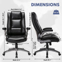COLAMY Leather Executive Office Chair - High Back Home Computer Desk Chair with Padded Flip-up Arms, Adjustable Tilt Lock, Swivel Rolling Ergonomic Chair for Adult Working Study, Black