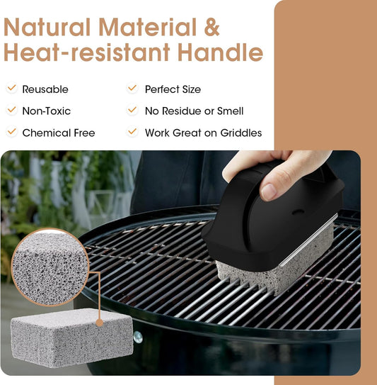 Heavy Duty Grill Cleaner, Grill Cleaning Bricks with Handle, Pumice Griddle Cleaning Stone Removing Stains for BBQ, Swimming Pool, Sink(4 Pack)