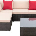 Devoko 5 Pieces Patio Furniture Sets All Weather Outdoor Sectional Patio Sofa Manual Weaving Wicker Rattan Patio Seating Sofas with Cushion and Glass Table(Beige)