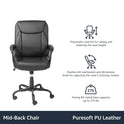 Puresoft PU Padded Mid-Back Height Adjustable Office Computer Desk Chair with Armrest, 26"D x 23.75"W x 42"H, Black
