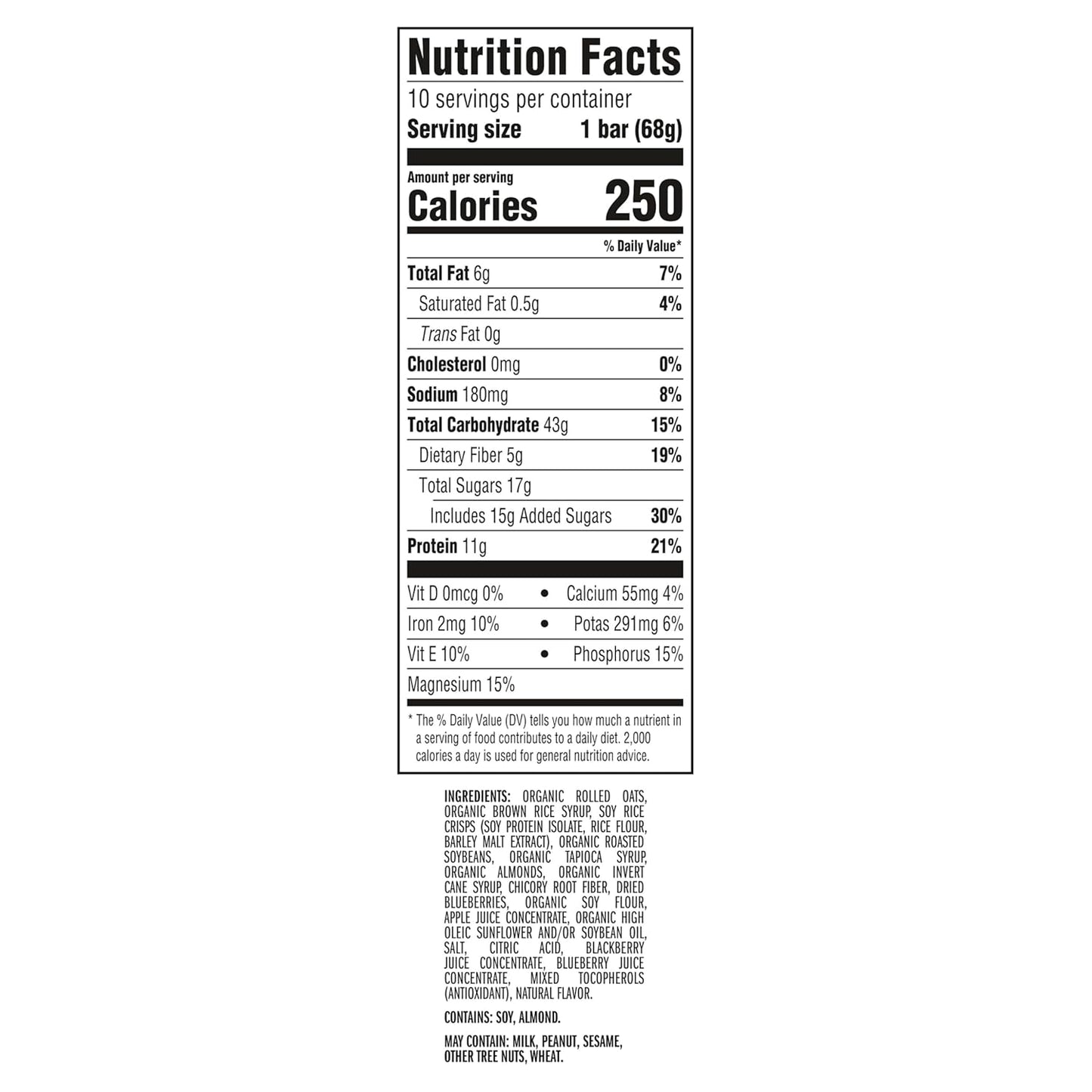 CLIF BAR - Energy Protein Bars - Blueberry Almond Crisp - Made with Organic Oats - Energy Bars - Non-GMO - (10 Pack)