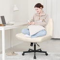 Orange Factory Criss Cross Chair Wheels Wide Cross Legged Office Desk Vanity Chair Comfy Fabric Armless Adjustable Swivel for Home Computer Task (Beige)