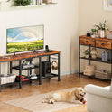 Furologee TV Stand with Power Outlets, Entertainment Center with Open Storage Shelves for TVs up to 55 Inch, Media Console Table with Soundbar Shelf for Living Room, Bedroom, Rustic Brown