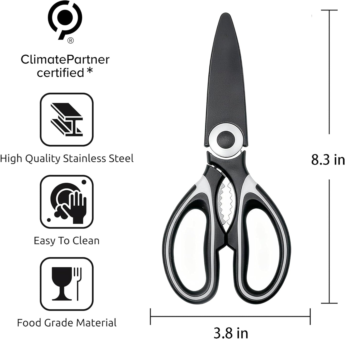 Food Grade Kitchen Scissors All Purpose 3 Pack - Heavy Duty Stainless Steel Cooking Shears for Cutting Meat, Food, Fish, Poultry Sharp Sissors for Dishwasher Safe - with Protective Sheath